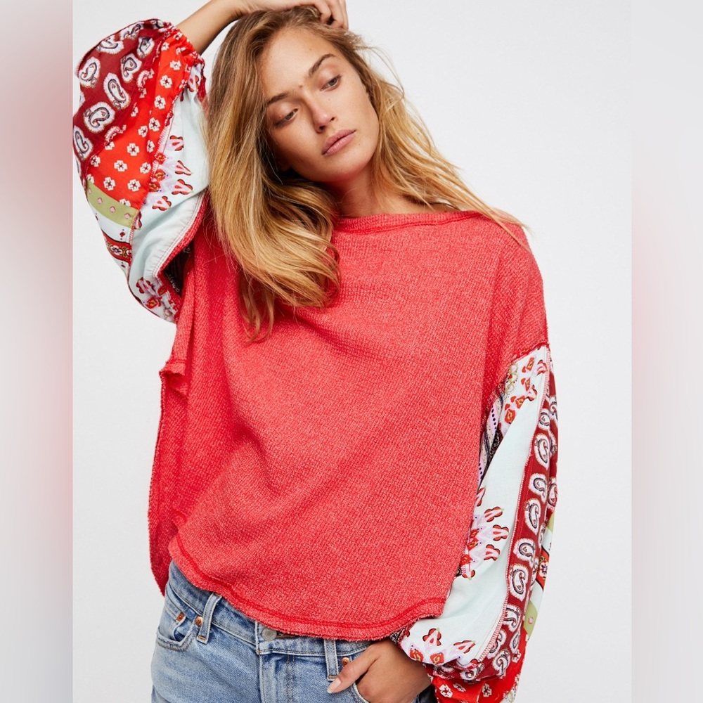 We The Free (Free People) Red Thermal Blossom Top